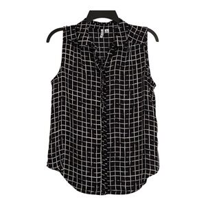 Elle Button-Down Sleeveless Blouse in Black & White Size Large